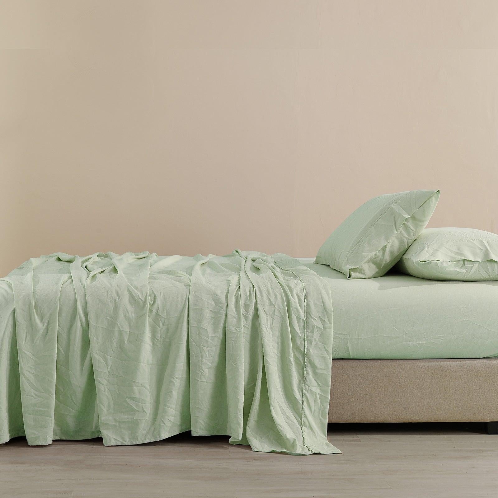 Royal Comfort Flax Linen Blend Sheet Set Bedding Luxury Breathable Ultra Soft Sage Green King Deals499