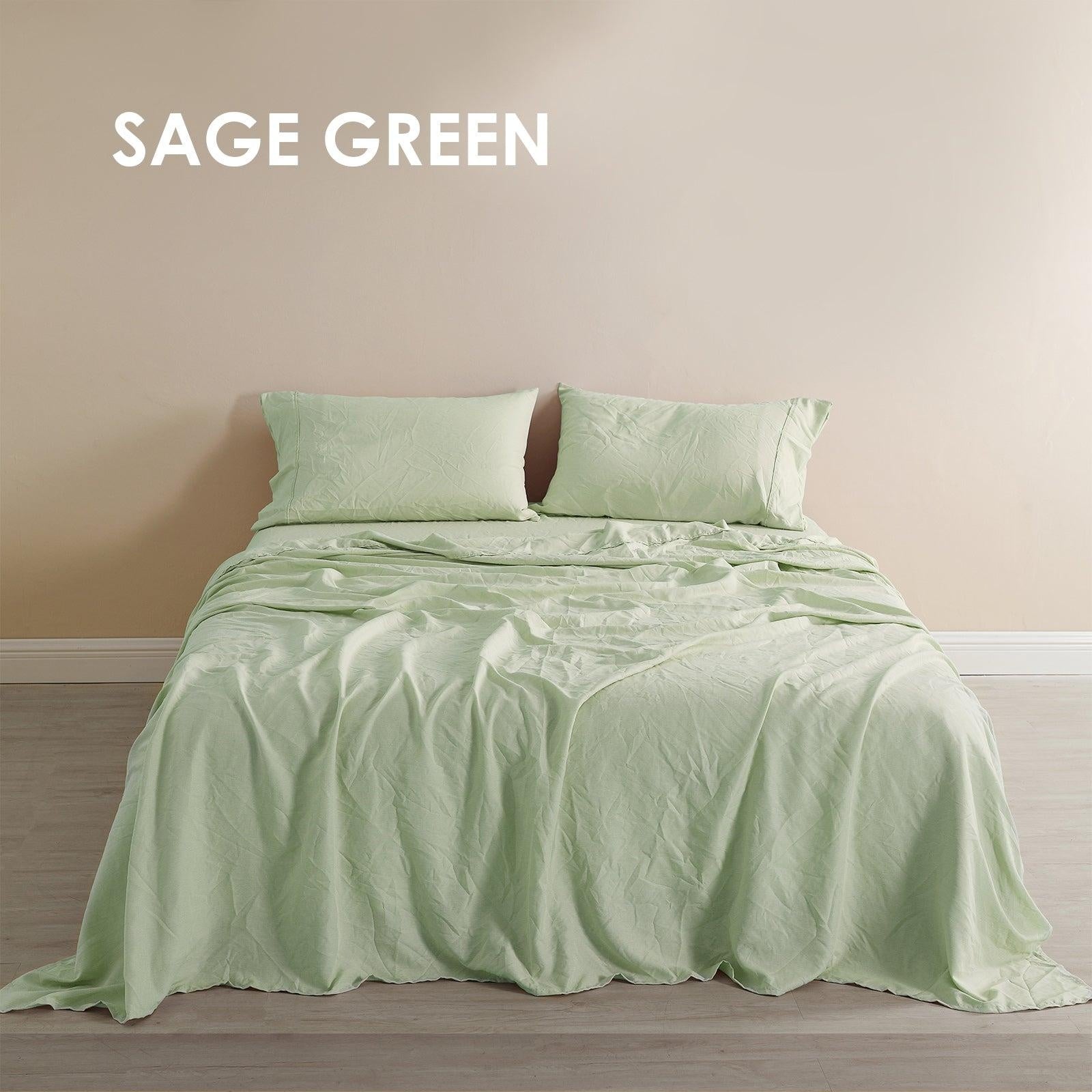Royal Comfort Flax Linen Blend Sheet Set Bedding Luxury Breathable Ultra Soft Sage Green King Deals499