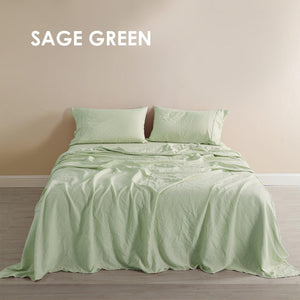 Royal Comfort Flax Linen Blend Sheet Set Bedding Luxury Breathable Ultra Soft Sage Green King Deals499