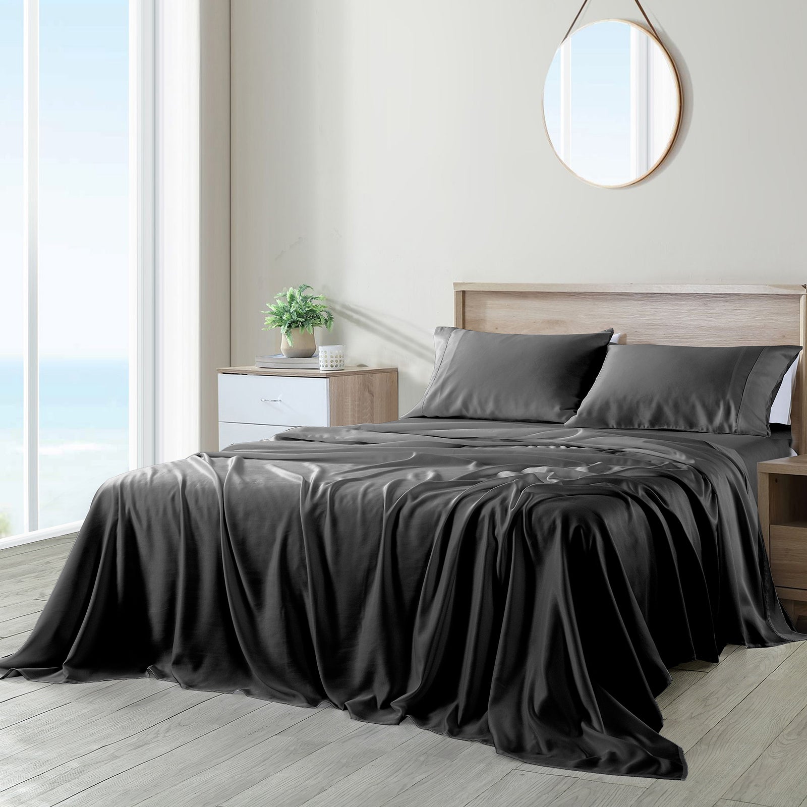 Royal Comfort 600 Thread Count Cooling Ultra Soft Tencel Eucalyptus Sheet Set Graphite Queen Deals499