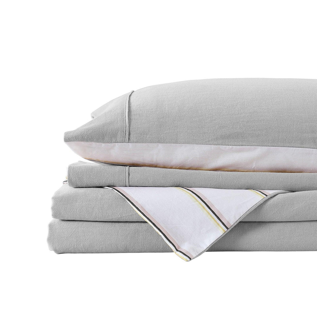 Royal Comfort Hemp Braid Cotton Blend Quilt Cover Set Reverse Stripe Bedding Light Grey Queen Deals499