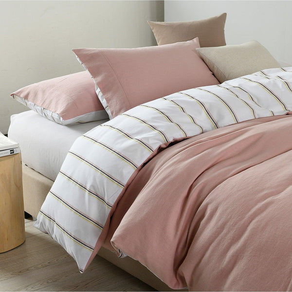 Royal Comfort Hemp Braid Cotton Blend Quilt Cover Set Reverse Stripe Bedding Dusk Pink King Deals499