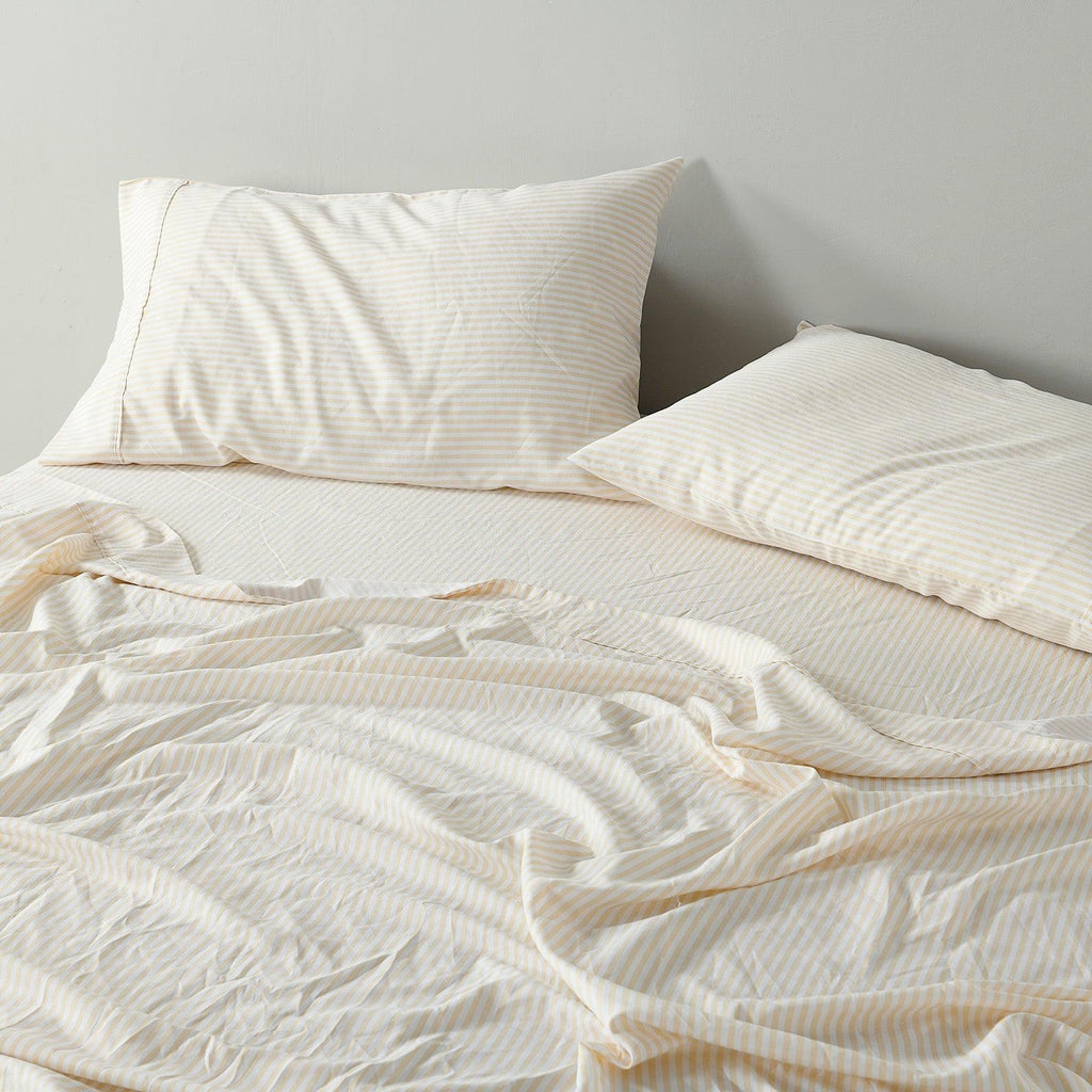 Royal Comfort Stripes Linen Blend Sheet Set Bedding Luxury Breathable Ultra Soft Beige Queen Deals499