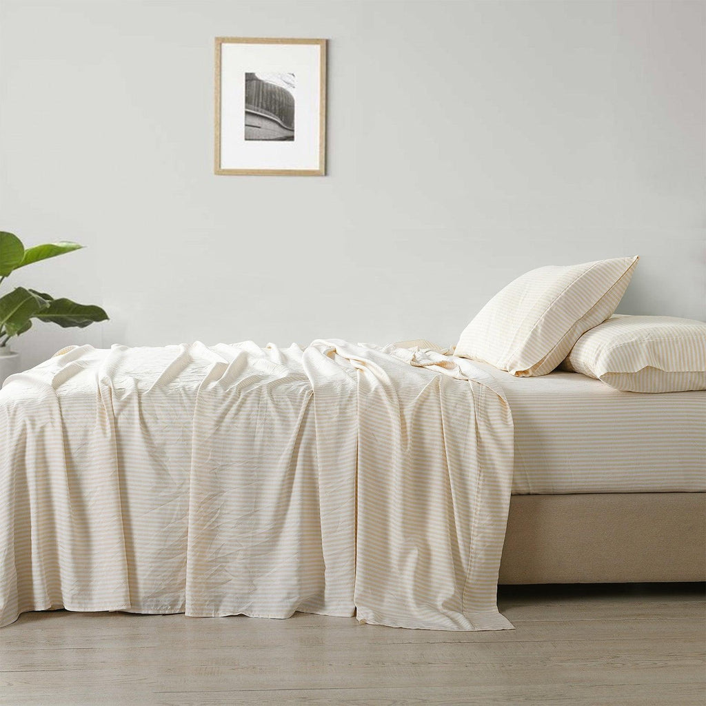 Royal Comfort Stripes Linen Blend Sheet Set Bedding Luxury Breathable Ultra Soft Beige Queen Deals499