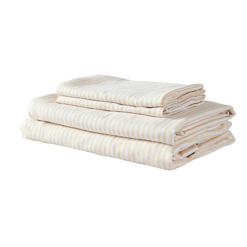 Royal Comfort Stripes Linen Blend Sheet Set Bedding Luxury Breathable Ultra Soft Beige Queen Deals499
