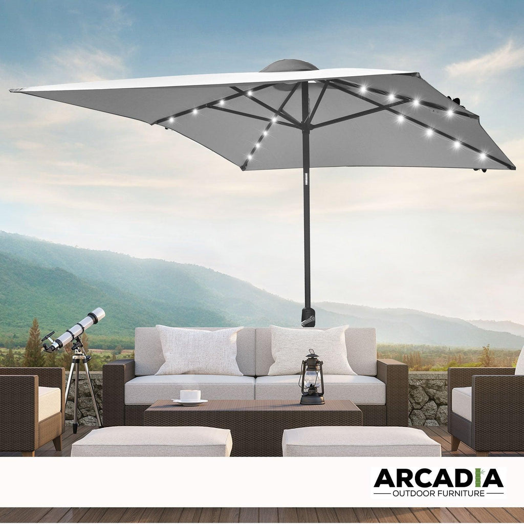Arcadia Furniture Umbrella 3 Metre with Solar LED Lights Garden Yard Grey Deals499