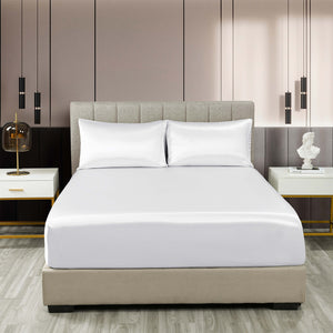 Royal Comfort Satin Sheet Set 3 Piece Fitted Sheet Pillowcase Soft  - Queen - White Deals499
