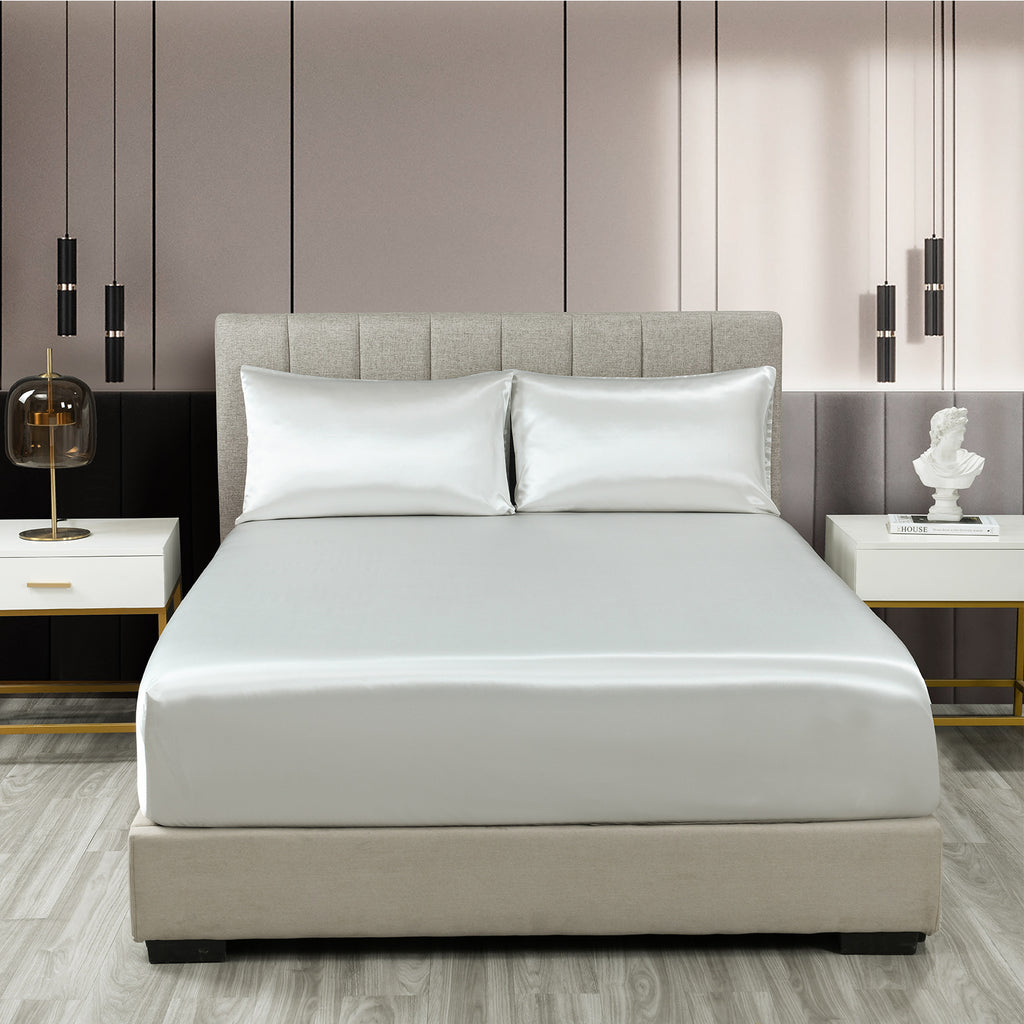 Royal Comfort Satin Sheet Set 3 Piece Fitted Sheet Pillowcase Soft  - King - Silver Deals499