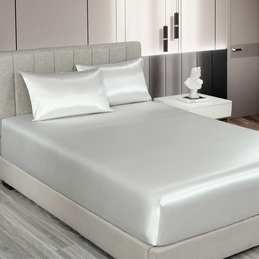 Royal Comfort Satin Sheet Set 3 Piece Fitted Sheet Pillowcase Soft  - King - Silver Deals499