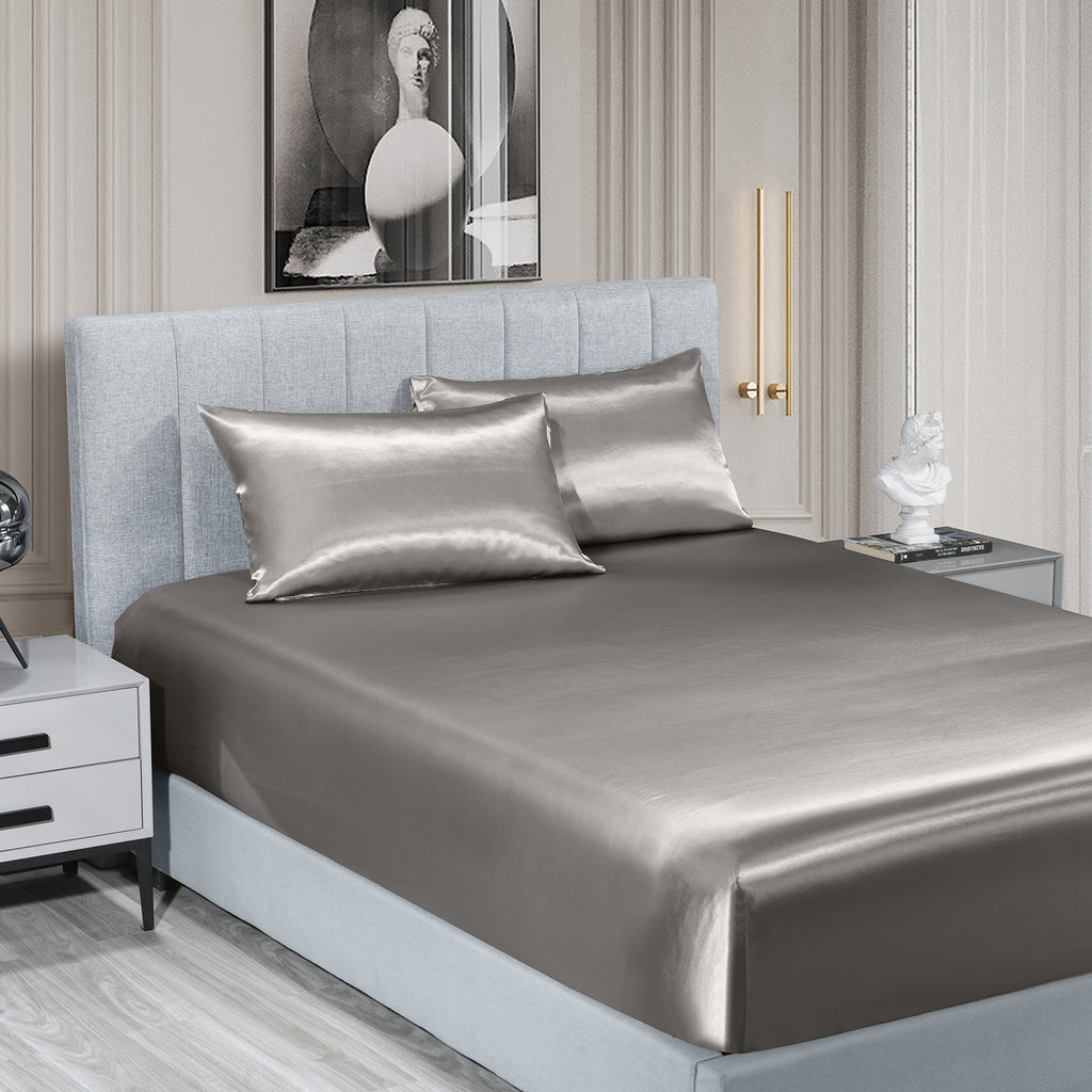 Royal Comfort Satin Sheet Set 3 Piece Fitted Sheet Pillowcase Soft  - King - Charcoal Deals499
