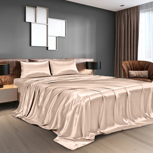 Royal Comfort Satin Sheet Set 4 Piece Fitted Flat Sheet Pillowcases  - Queen - Champagne Pink Deals499