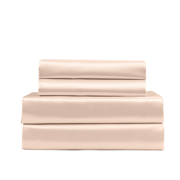 Royal Comfort Satin Sheet Set 4 Piece Fitted Flat Sheet Pillowcases  - Queen - Champagne Pink Deals499