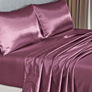 Royal Comfort Satin Sheet Set 4 Piece Fitted Flat Sheet Pillowcases  - Queen - Malaga Wine Deals499
