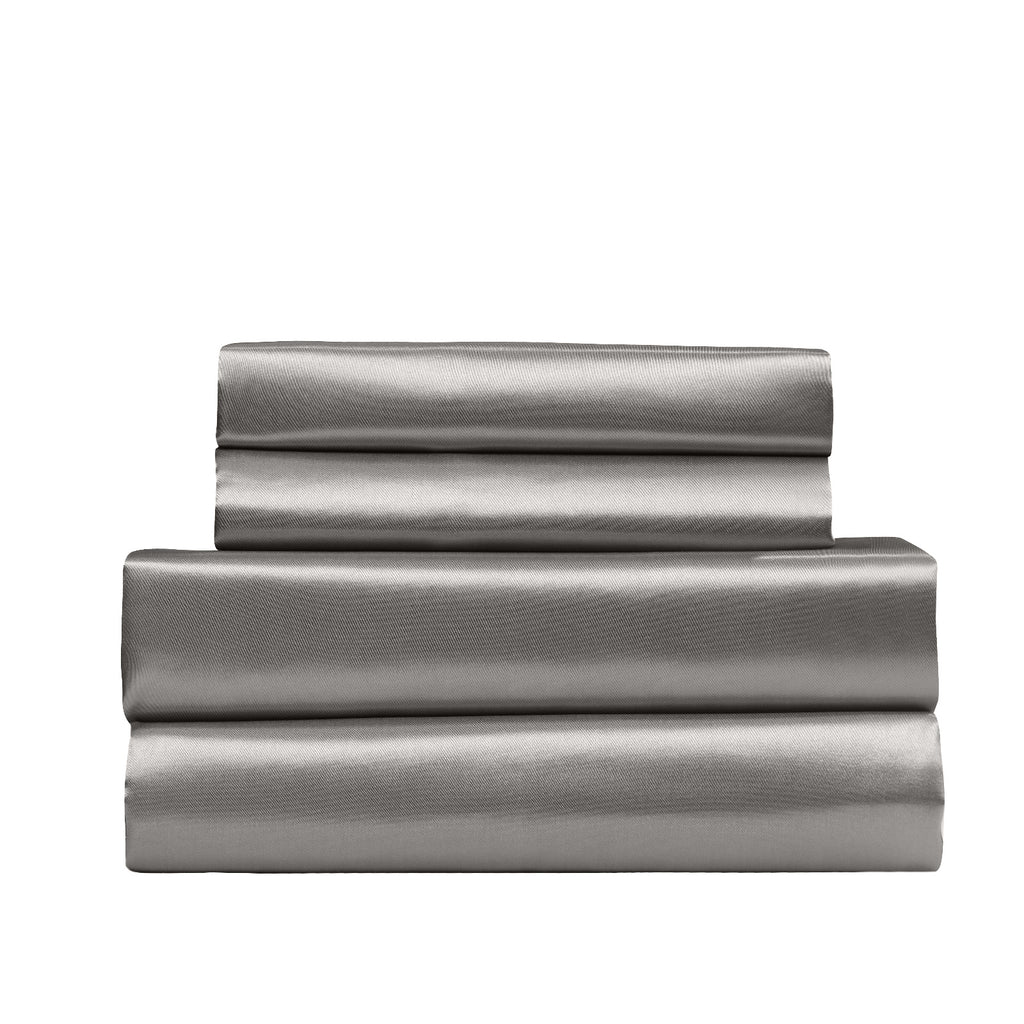 Royal Comfort Satin Sheet Set 4 Piece Fitted Flat Sheet Pillowcases  - Queen - Charcoal Deals499
