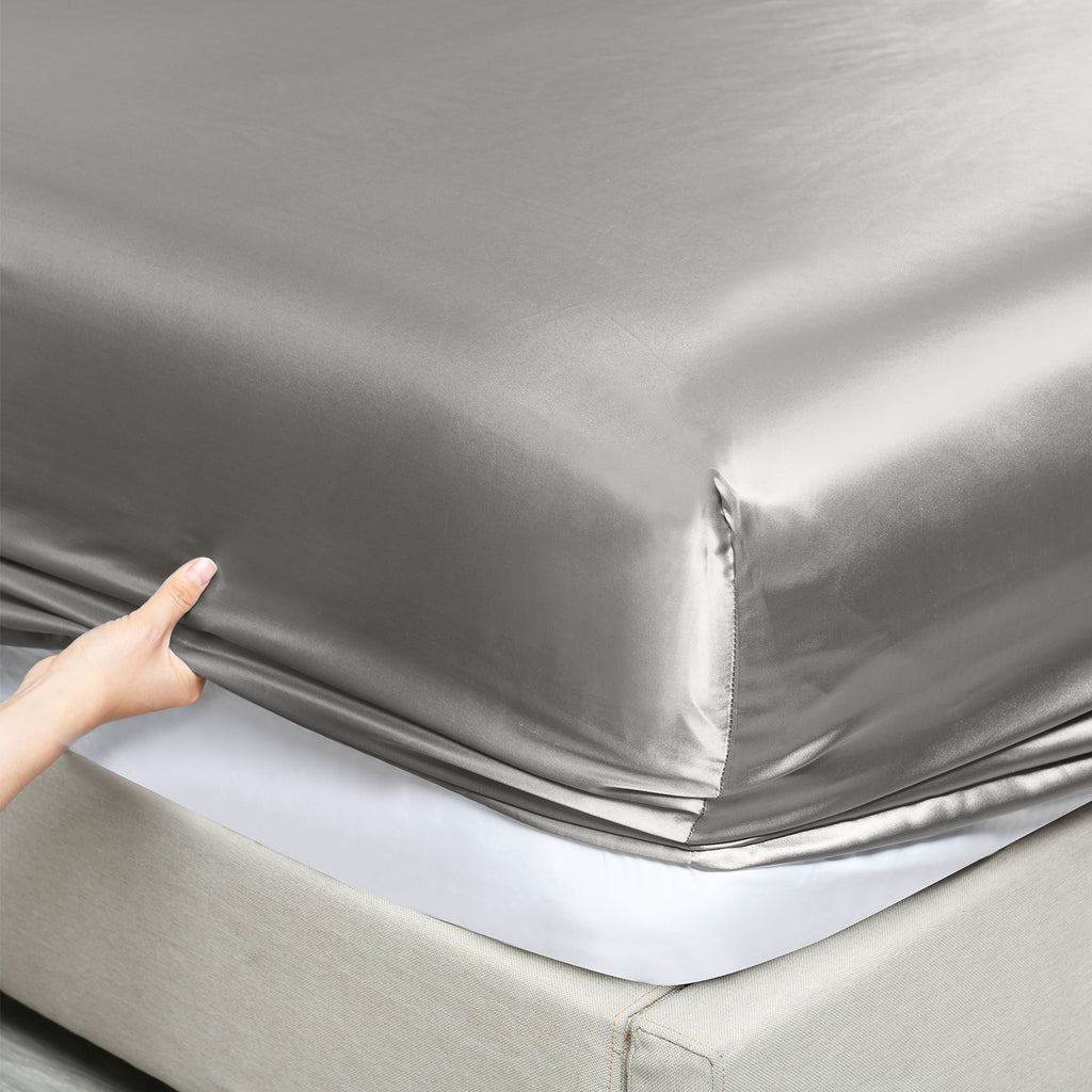 Royal Comfort Satin Sheet Set 4 Piece Fitted Flat Sheet Pillowcases  - Queen - Charcoal Deals499