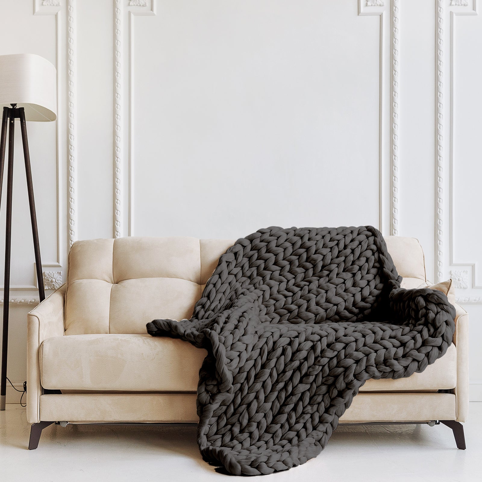 Royal Comfort Chunky Hand Knit Thick Weighted Blanket 6.3KG 203cm x 153cm - Charcoal from Deals499 at Deals499