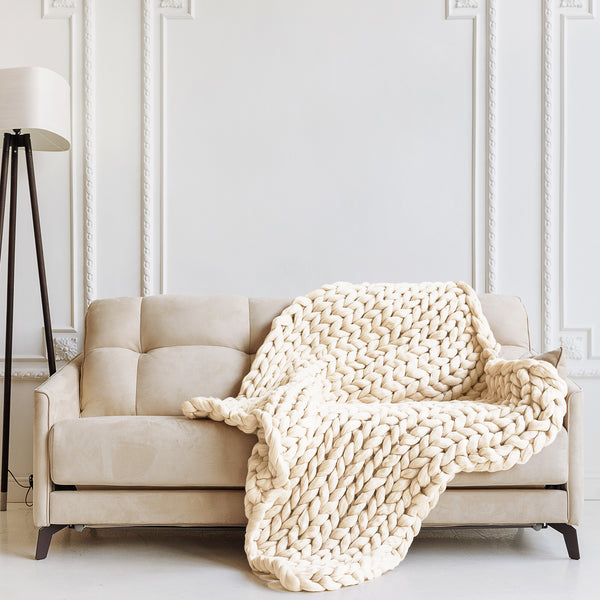 Royal Comfort Chunky Hand Knit Thick Weighted Blanket 6.3KG 203cm x 153cm - Cream from Deals499 at Deals499