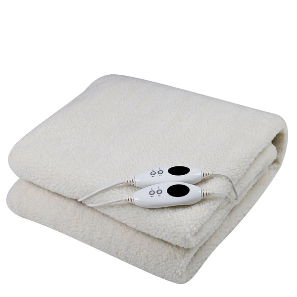 Royal Comfort Fleece Top Electric Blanket Fitted Heated Winter Underlay - Queen - White Deals499