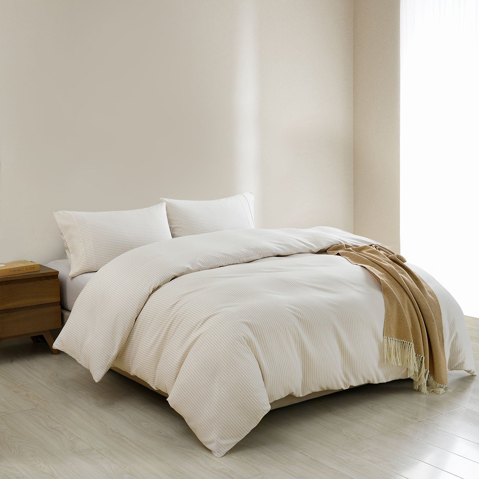 Royal Comfort Striped Flax Linen Blend Quilt Cover Set Soft Touch Bedding - Queen - Beige from Deals499 at Deals499