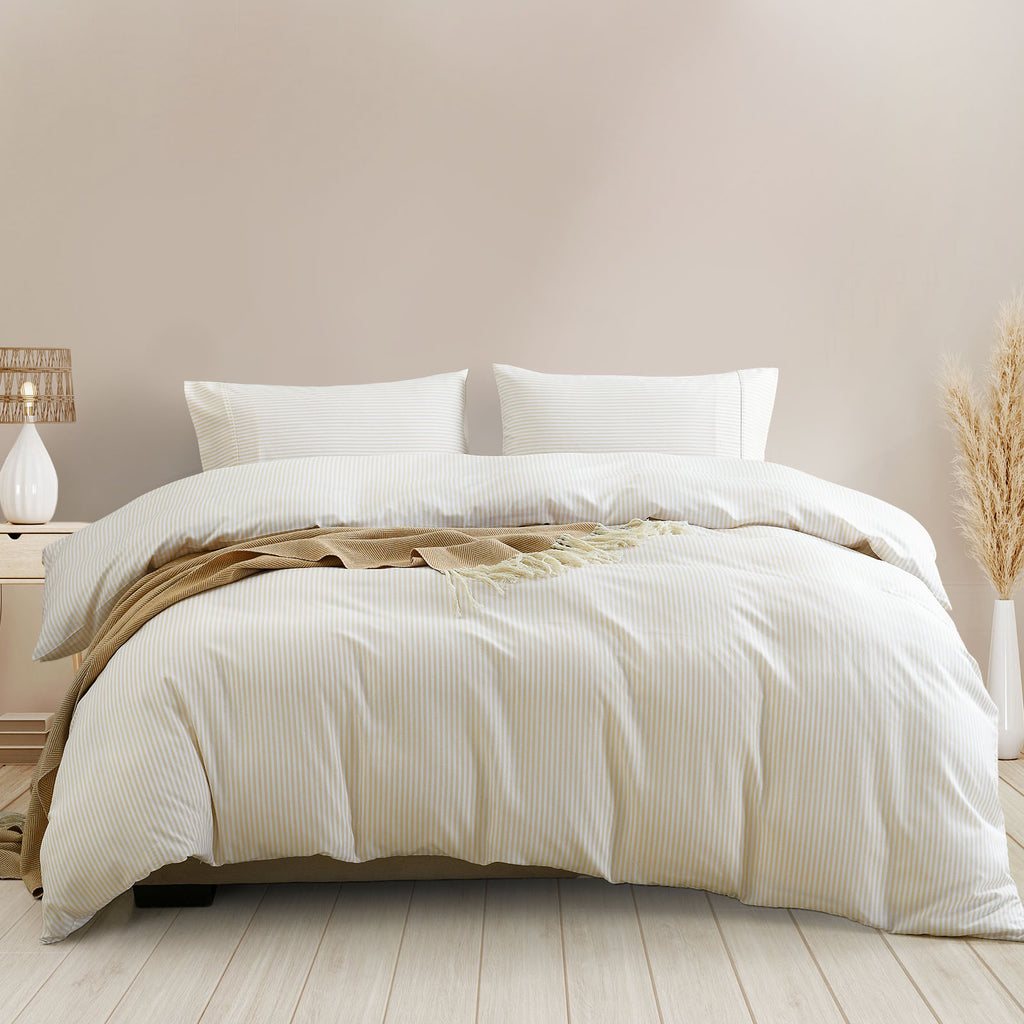 Royal Comfort Striped Flax Linen Blend Quilt Cover Set Soft Touch Bedding - King - Beige from Deals499 at Deals499
