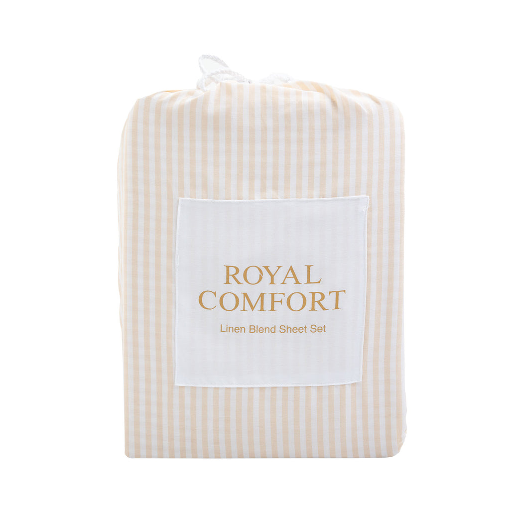 Royal Comfort Striped Flax Linen Blend Quilt Cover Set Soft Touch Bedding - King - Beige from Deals499 at Deals499