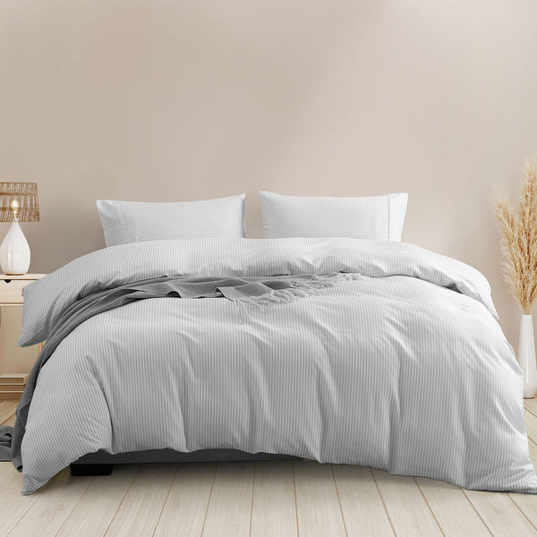 Royal Comfort Striped Flax Linen Blend Quilt Cover Set Soft Touch Bedding - King - Grey from Deals499 at Deals499