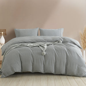 Royal Comfort Striped Flax Linen Blend Quilt Cover Set Soft Touch Bedding - King - Charcoal from Deals499 at Deals499