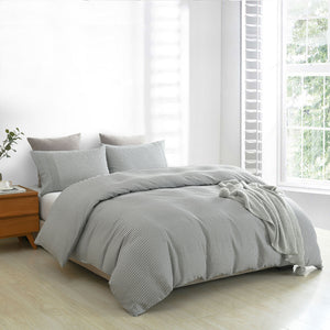 Royal Comfort Striped Flax Linen Blend Quilt Cover Set Soft Touch Bedding - King - Charcoal from Deals499 at Deals499
