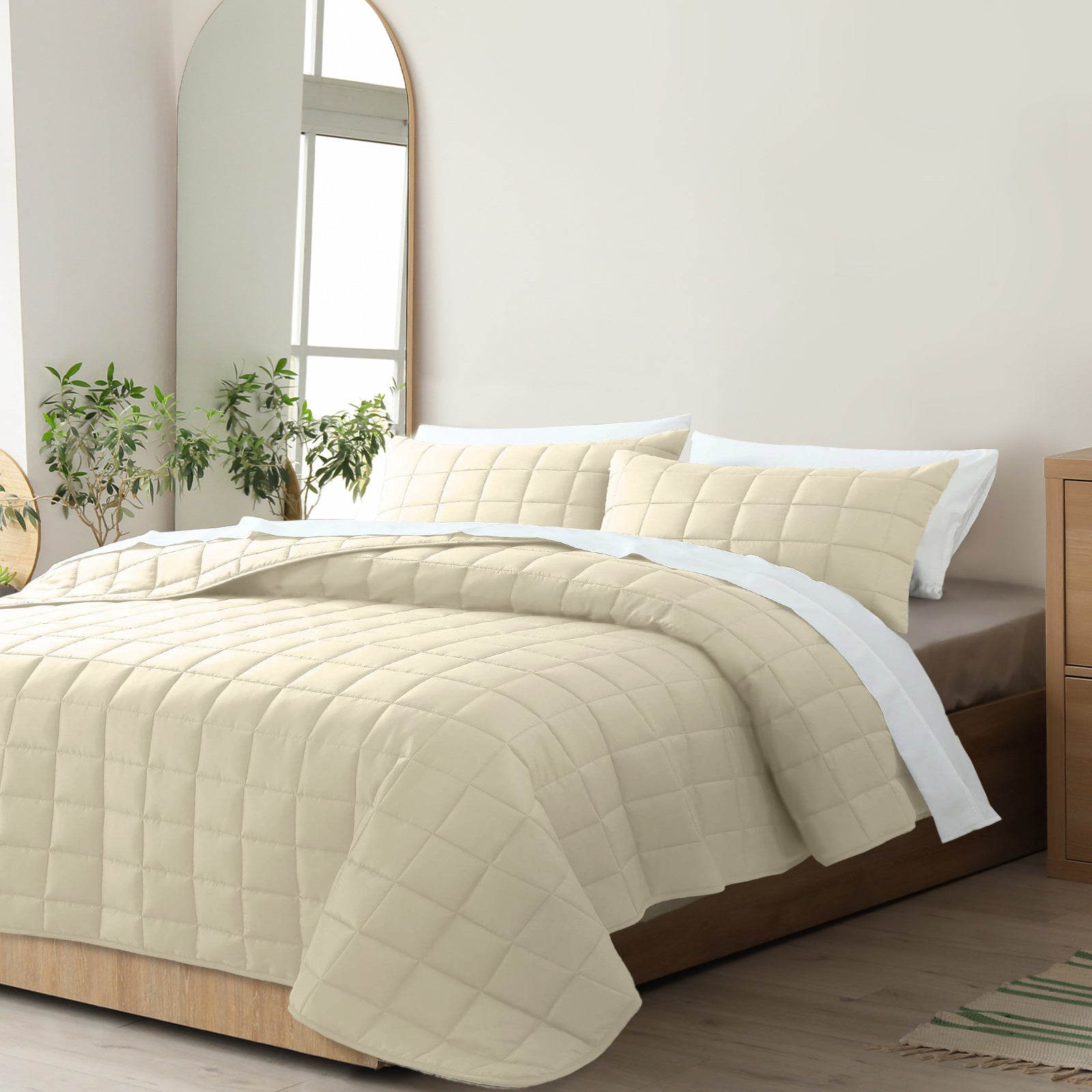 Royal Comfort Coverlet Set Bedspread Soft Touch Easy Care Breathable 3 Piece Set - Queen - Beige from Deals499 at Deals499