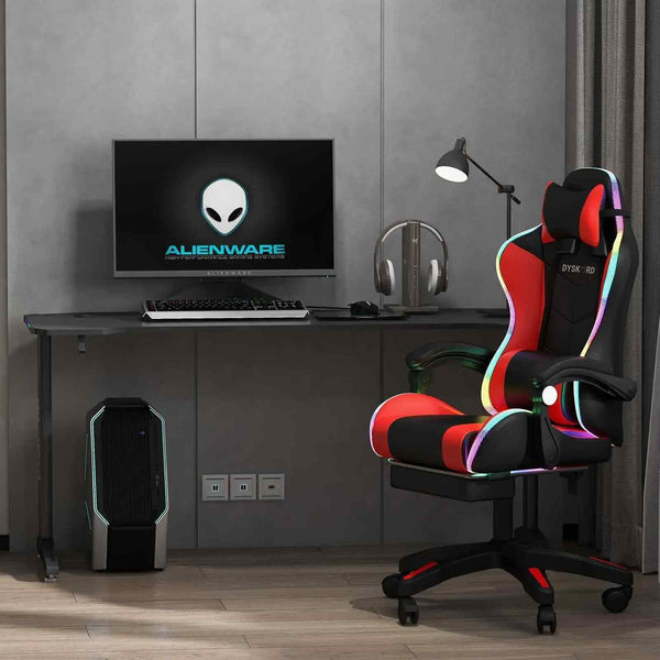 Dyskord Gaming Chair RGB LED Lighting Leg Rest Vibrating Lumbar Support Padded Deals499