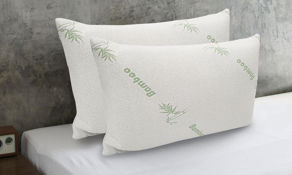 Memory Foam Pillow Bamboo Covered Ultra Soft Hypoallergenic Removable Zip Cover 56 x 36 x 10 cm White, Green Deals499