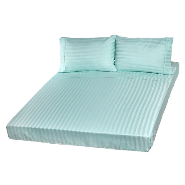 Royal Comfort 1200TC Soft Sateen Damask Stripe Cotton Blend Sheet Pillowcase Set Mist Queen Deals499