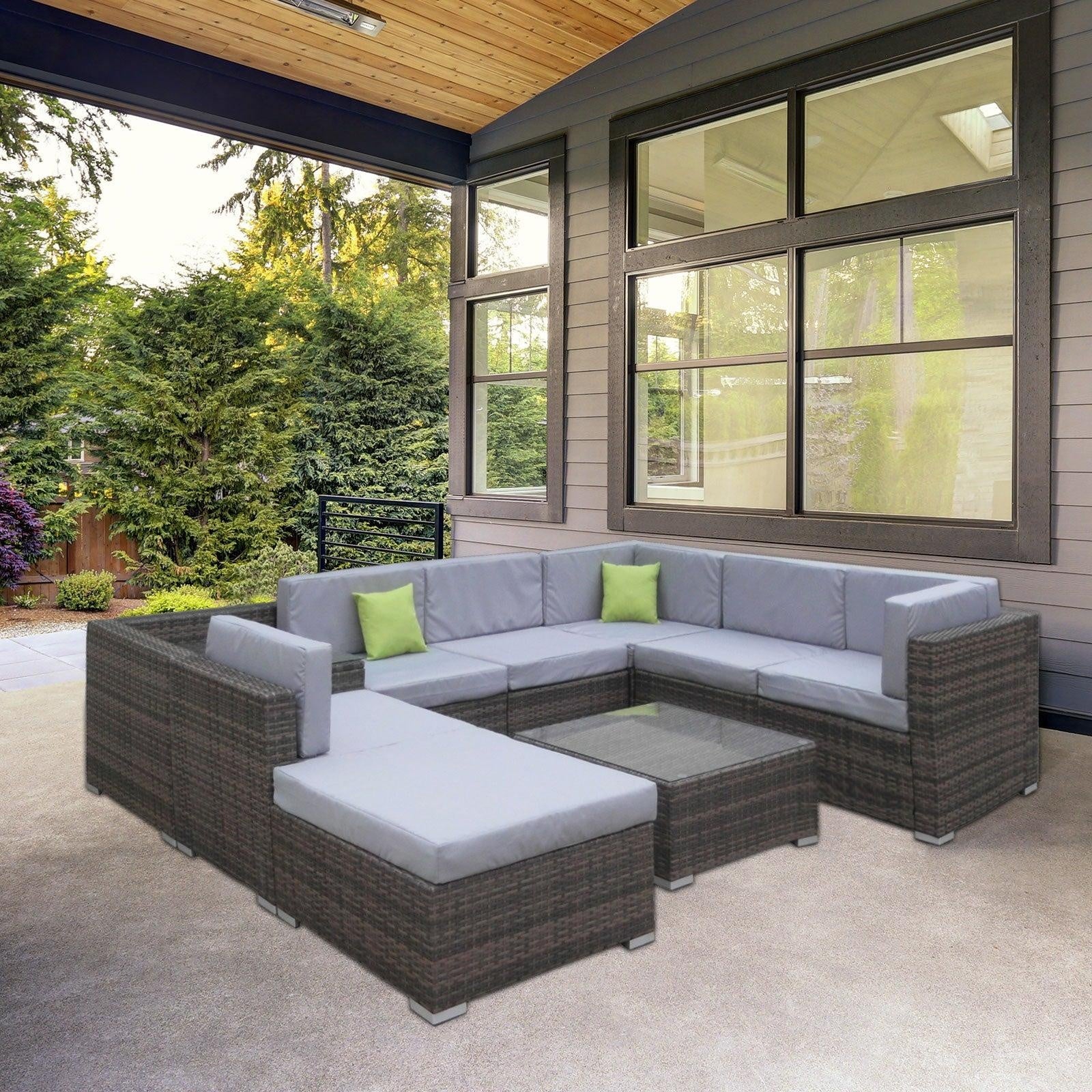 Milano 9 Piece Wicker Rattan Sofa Set Oatmeal Grey Outdoor Lounge Furniture Deals499