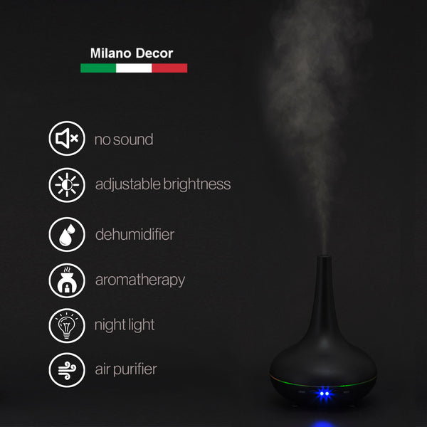 Essential Oil Diffuser Ultrasonic Humidifier Aromatherapy LED Light 200ML 3 Oils - Black Deals499
