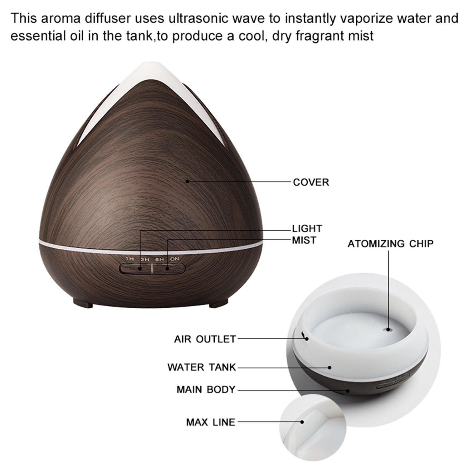Essential Oils Ultrasonic Aromatherapy Diffuser Air Humidifier Purify 400ML - Dark Wood Deals499