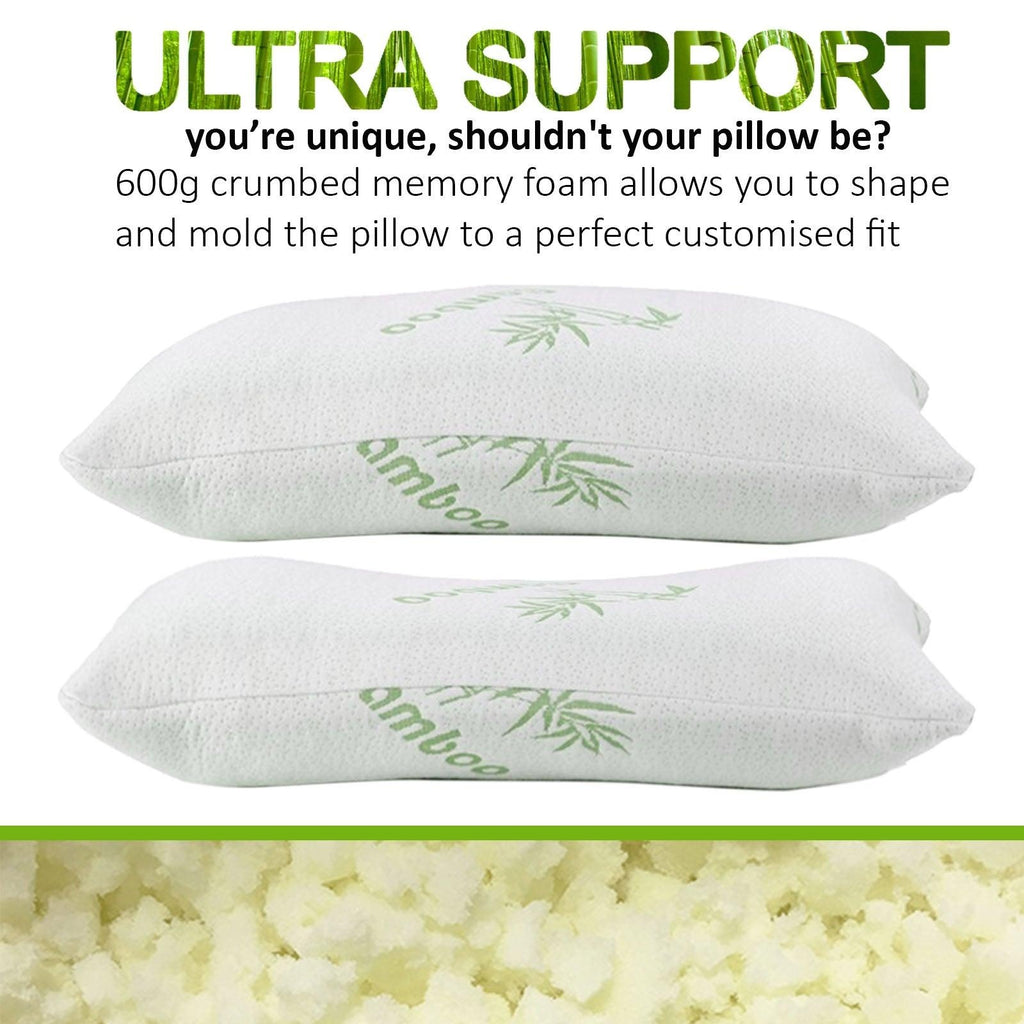 Royal Comfort Luxury Bamboo Covered Memory Foam Pillow Twin Pack Hypoallergenic 56 x 36 x 10 cm White, Green Deals499