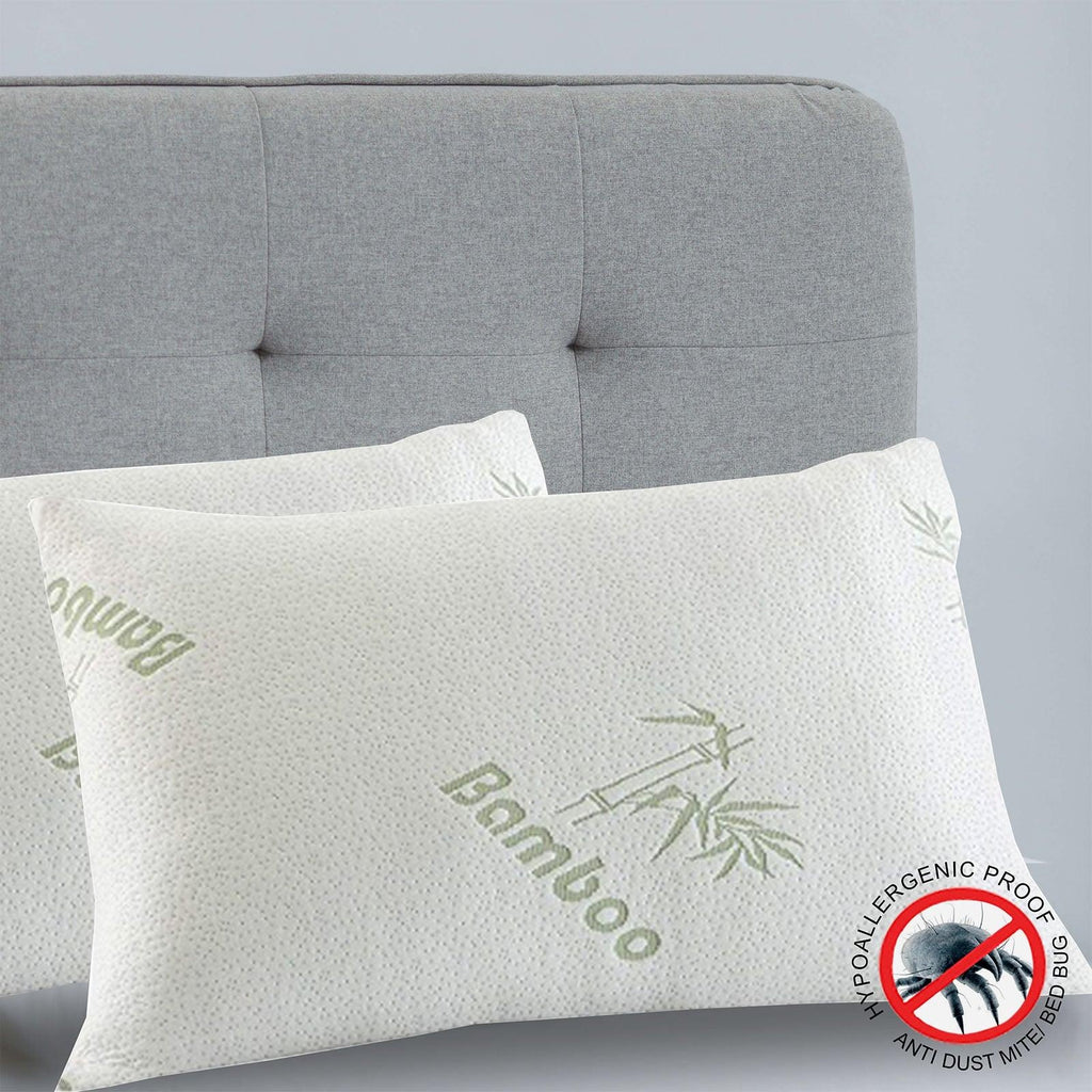 Royal Comfort Luxury Bamboo Covered Memory Foam Pillow Twin Pack Hypoallergenic 56 x 36 x 10 cm White, Green Deals499