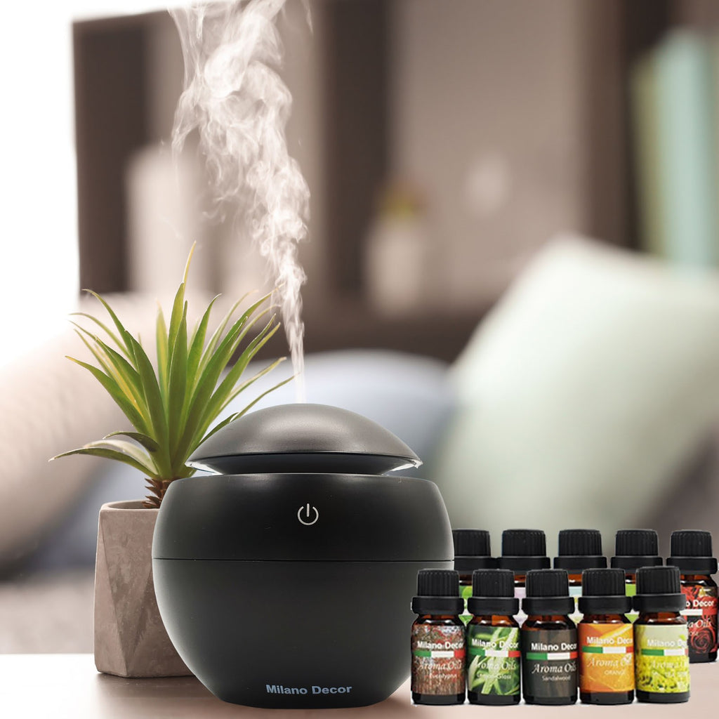 Milano Ultrasonic USB Diffuser with 10 Aroma Oils Humidifier LED Light 130ml - Black Deals499
