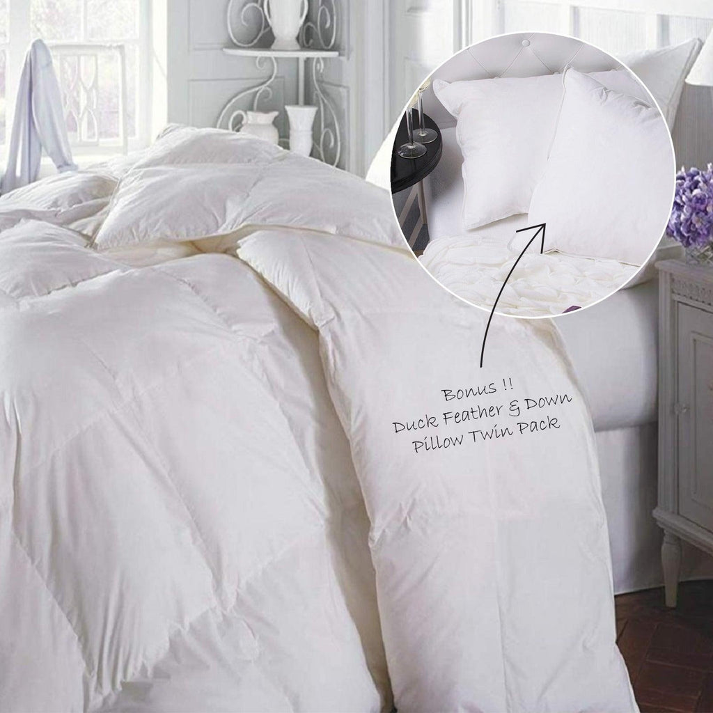 Duck Feather & Down Quilt 500GSM + Duck Feather and Down Pillows 2 Pack Combo Single White Deals499