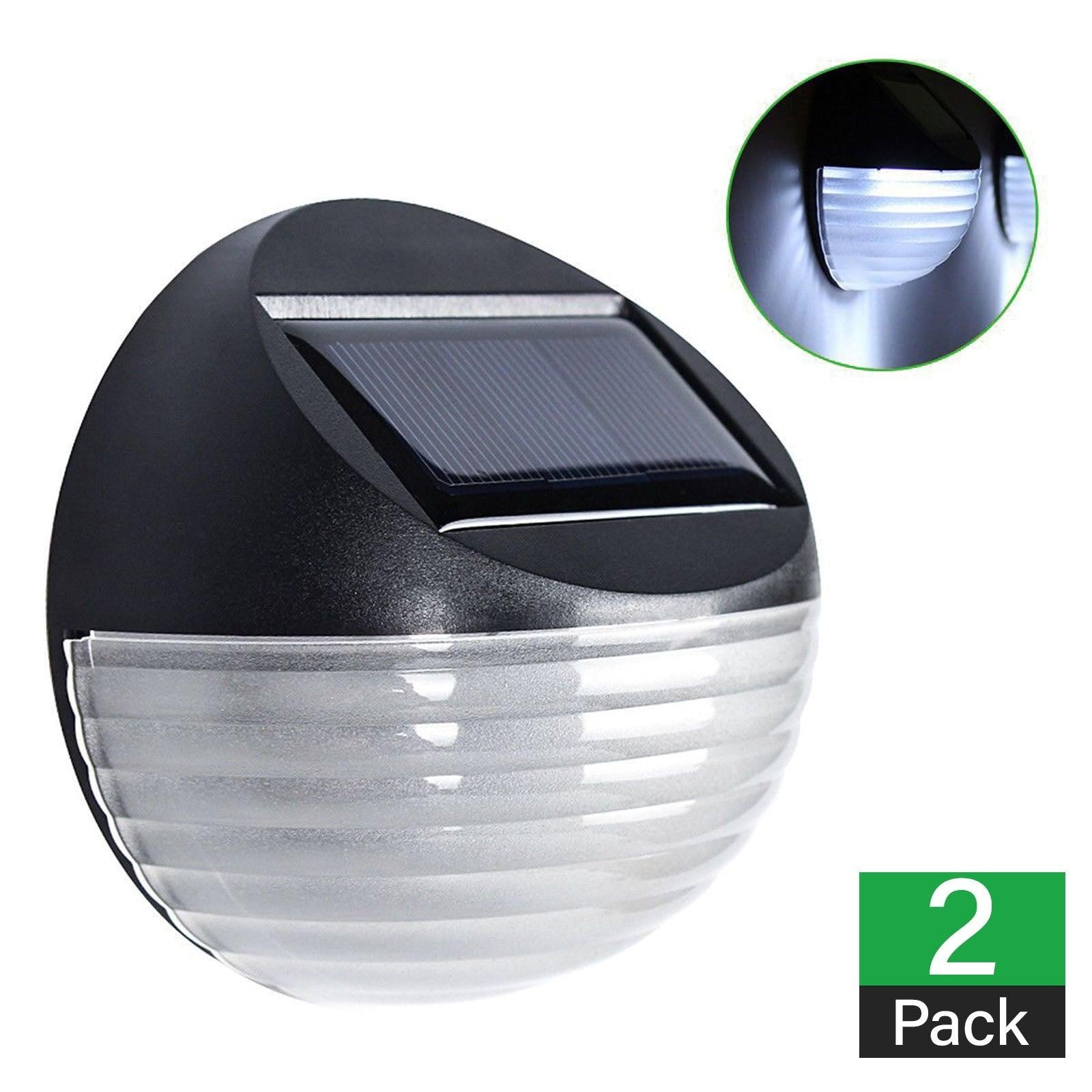 2 X Fence Lights Round Solar Powered LED Waterproof Outdoor Garden Wall Pathway Black Pack Deals499