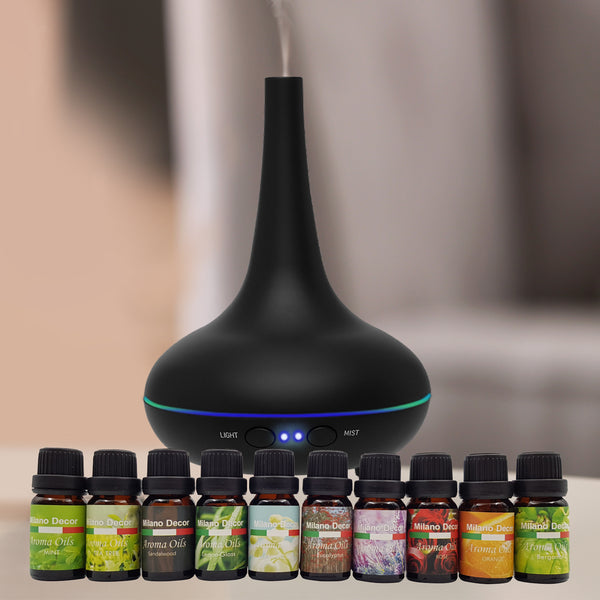 Milano Aroma Diffuser Set With 10 Pack Diffuser Oils Humidifier Aromatherapy - Black Deals499