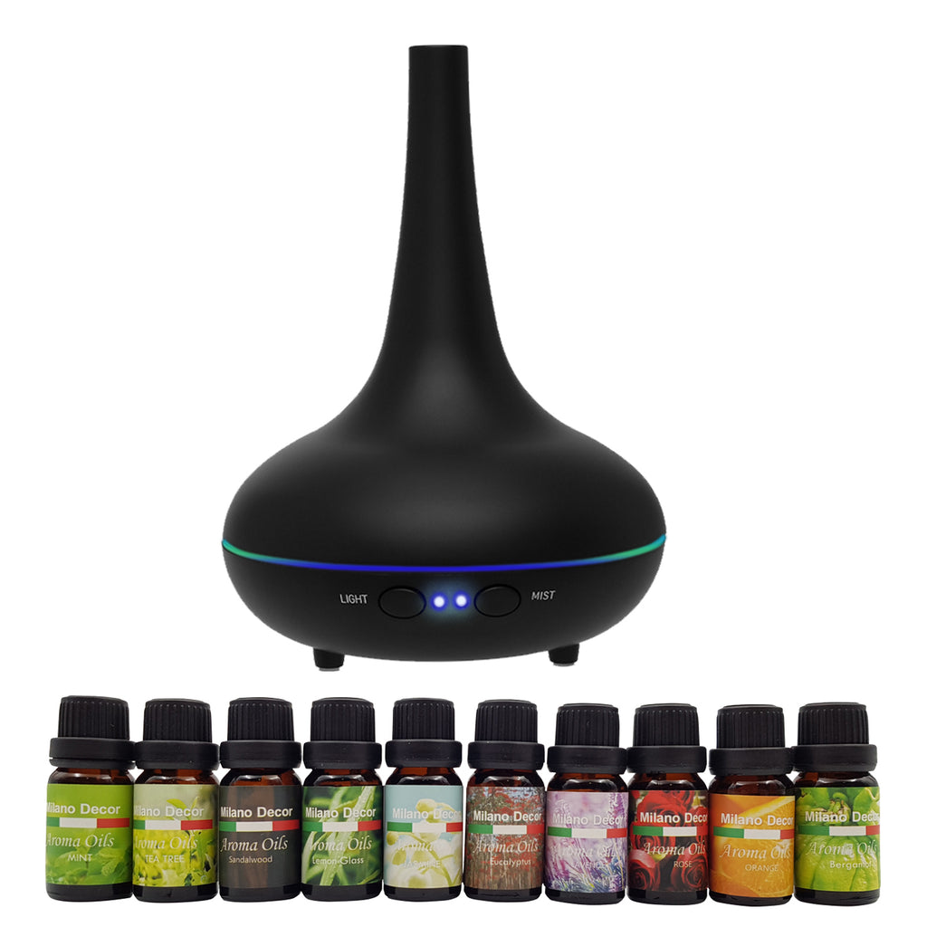 Milano Aroma Diffuser Set With 10 Pack Diffuser Oils Humidifier Aromatherapy - Black Deals499