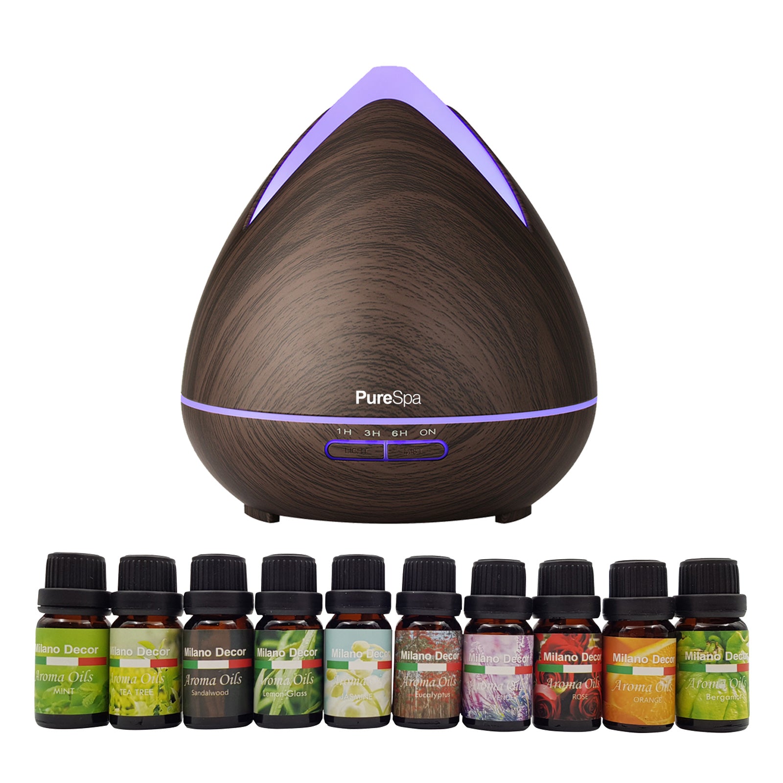 Purespa Diffuser Set With 10 Pack Diffuser Oils Humidifier Aromatherapy - Dark Wood Deals499