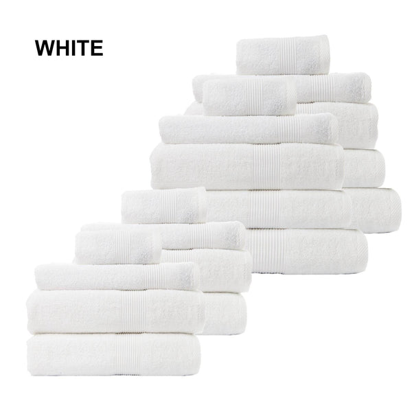 Royal Comfort 18 Piece Cotton Bamboo Towel Bundle Set 450GSM Luxurious Absorbent White Deals499