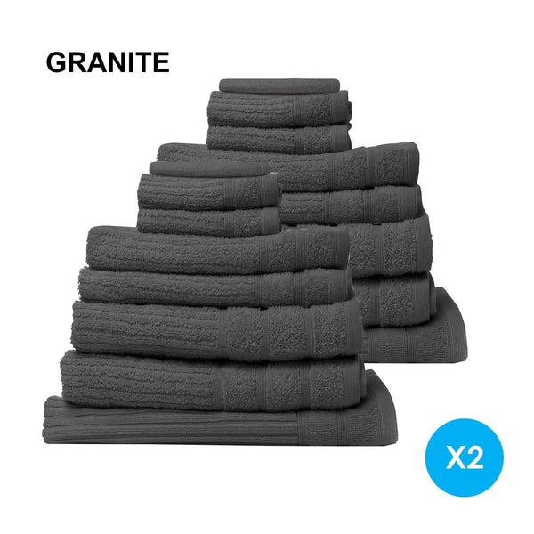 Royal Comfort 16 Piece Egyptian Cotton Eden Towel Set 600GSM Luxurious Absorbent Granite Deals499