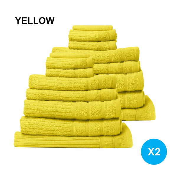 Royal Comfort 16 Piece Egyptian Cotton Eden Towel Set 600GSM Luxurious Absorbent Yellow Deals499