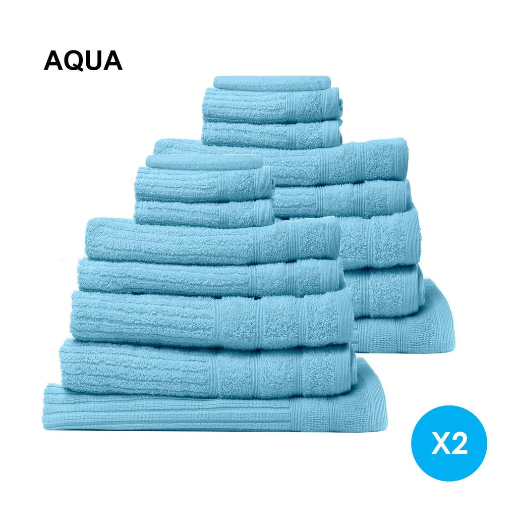Royal Comfort 16 Piece Egyptian Cotton Eden Towel Set 600GSM Luxurious Absorbent Aqua Deals499