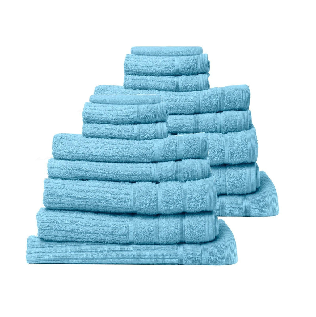 Royal Comfort 16 Piece Egyptian Cotton Eden Towel Set 600GSM Luxurious Absorbent Aqua Deals499