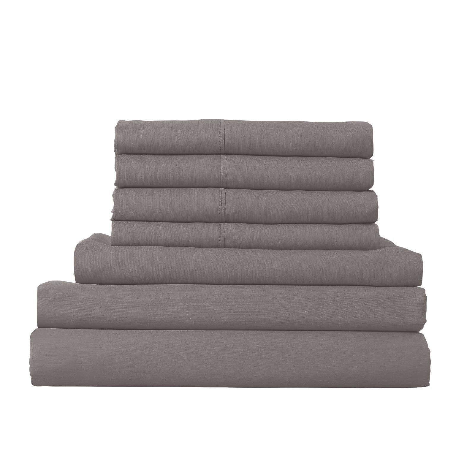 1500 Thread Count 6 Piece Combo And 2 Pack Duck Feather Down Pillows Bedding Set Dusk Grey King Deals499