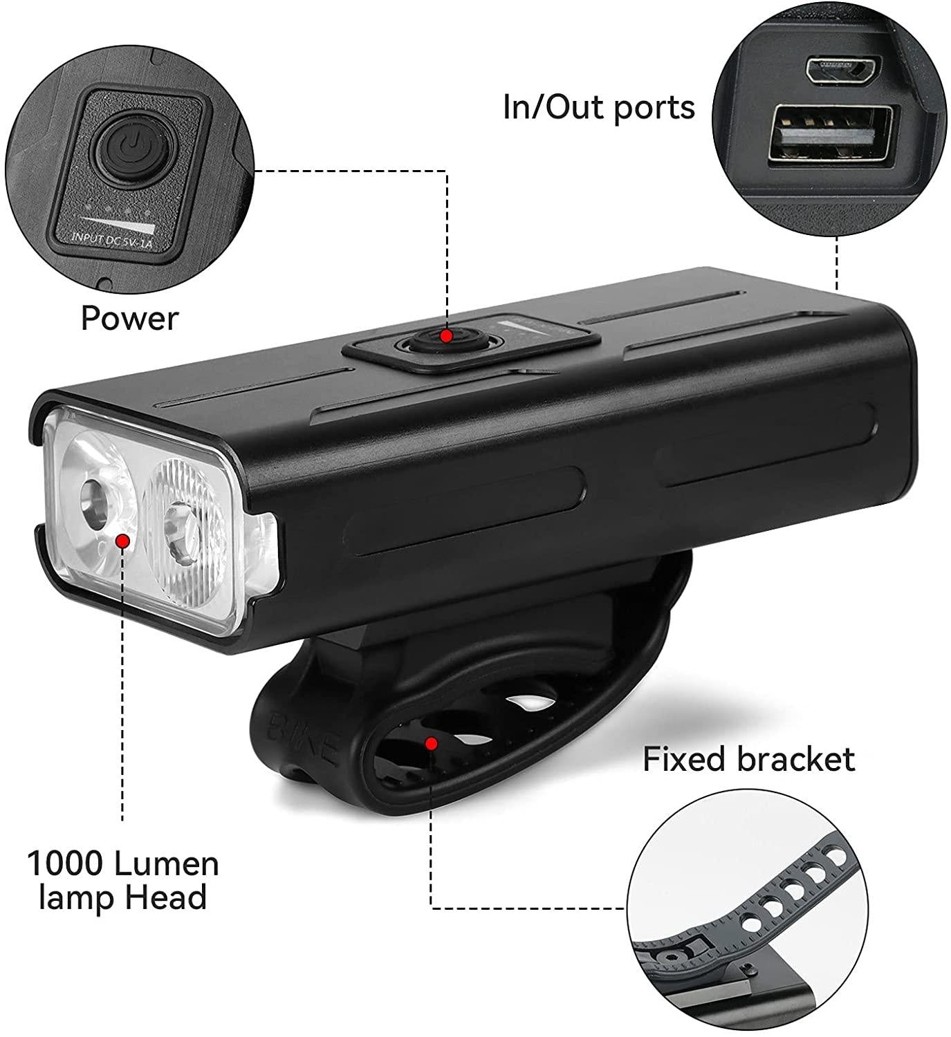 Bike 360 Light Front USB Rechargeable 1000 Lumen IPX4 Waterproof and Built in 2500mAh Powerbank Led Bicycle Lighting Deals499